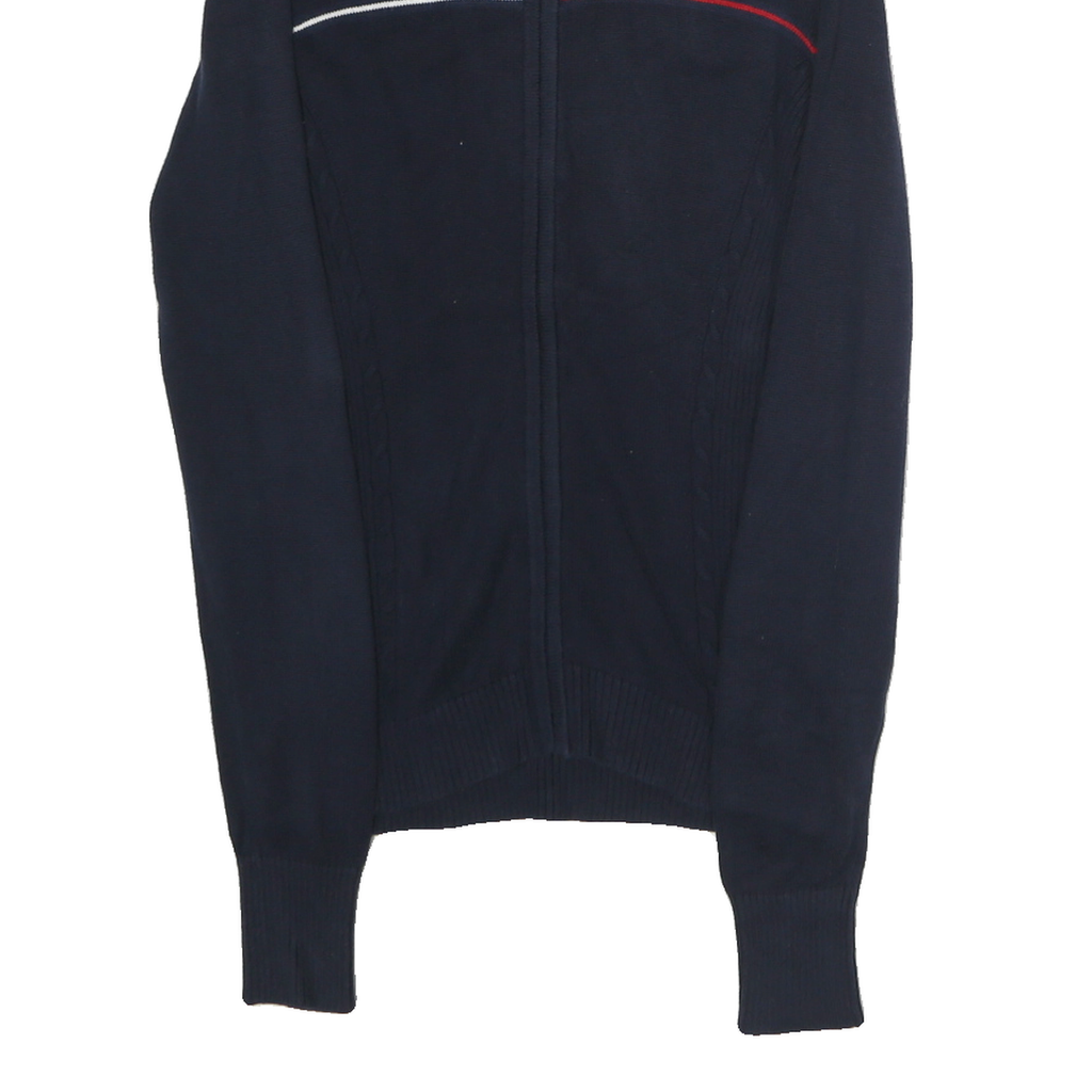 TOMMY HILFIGER Womens Navy Blue Button Up Plain Crew Neck Basic Knit M Jumper