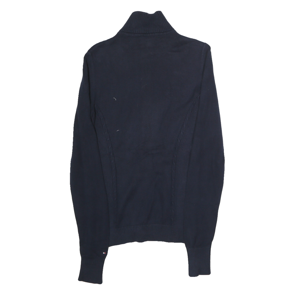 TOMMY HILFIGER Womens Navy Blue Button Up Plain Crew Neck Basic Knit M Jumper