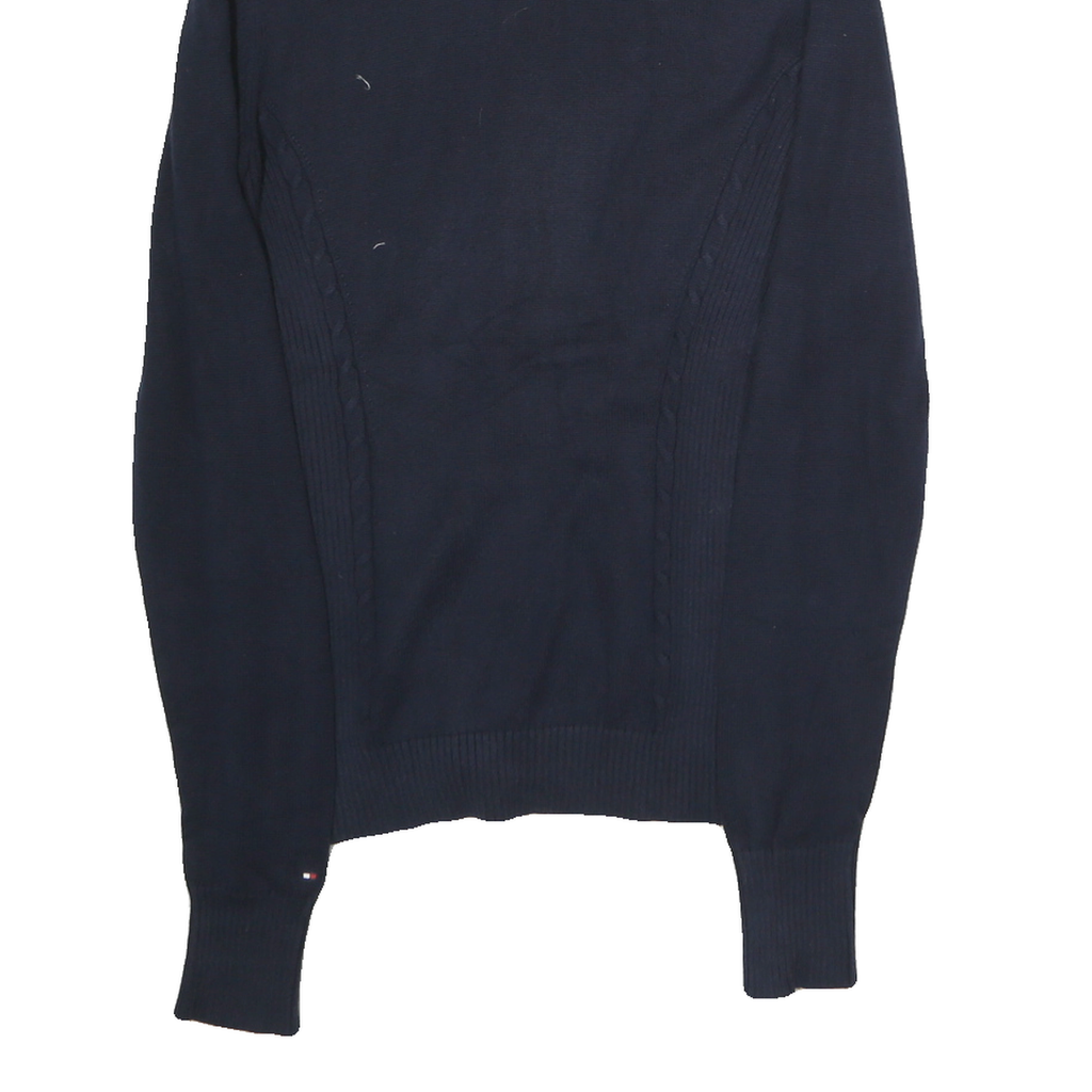 TOMMY HILFIGER Womens Navy Blue Button Up Plain Crew Neck Basic Knit M Jumper