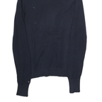 TOMMY HILFIGER Womens Navy Blue Button Up Plain Crew Neck Basic Knit M Jumper