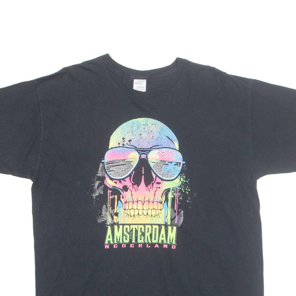 GILDAN Amsterdam Skull Mens T-Shirt Black XL