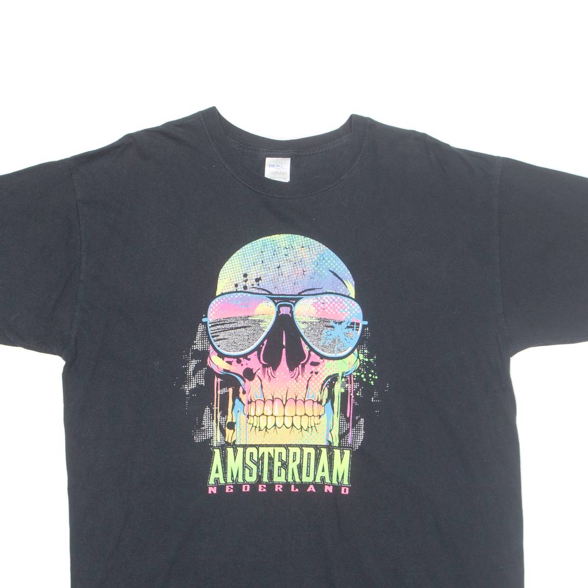 GILDAN Amsterdam Skull Mens T-Shirt Black XL