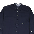 TOMMY HILFIGER Mens Blue Button Down Shirt 2XL Classic Cotton Blend Long Sleeve