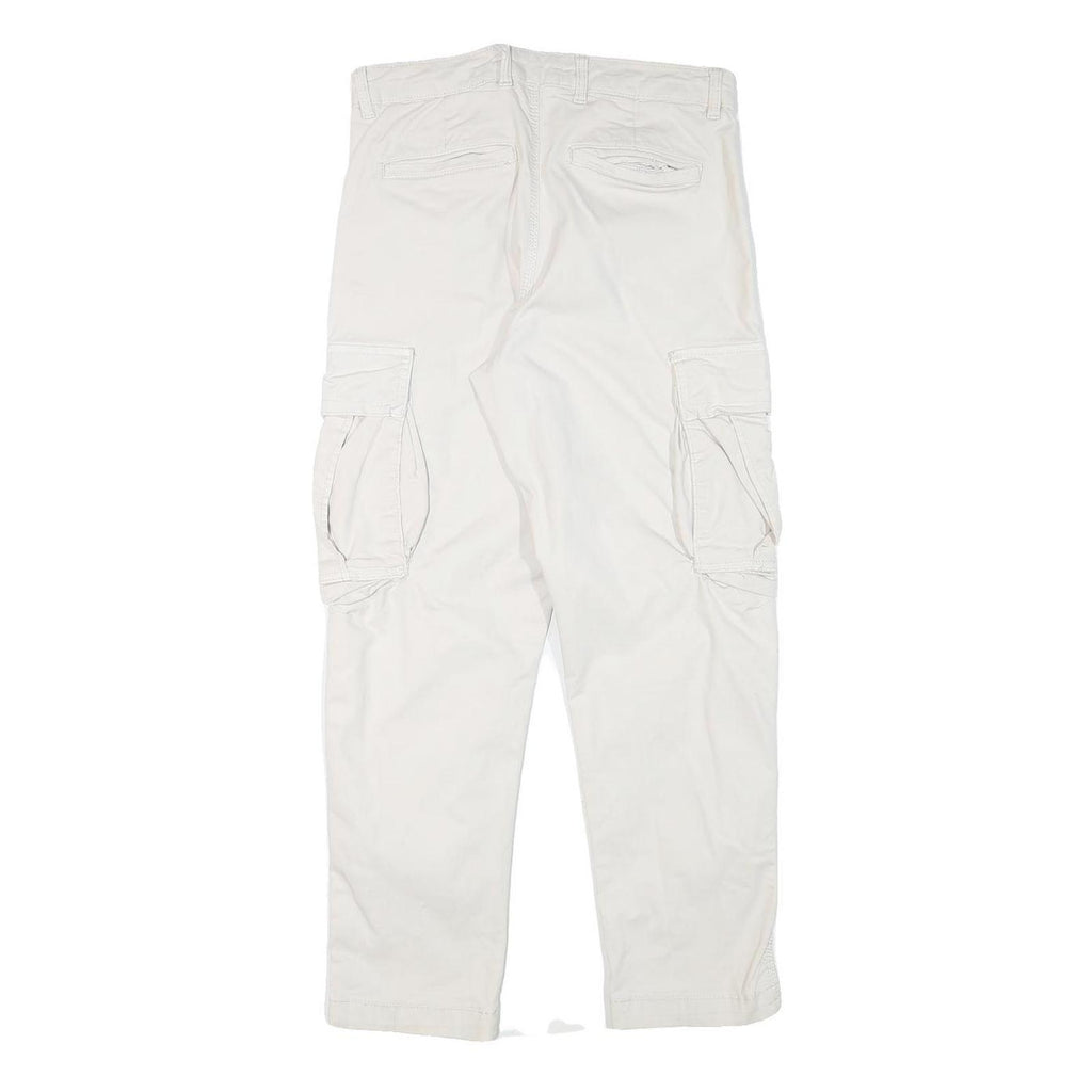ZARA Womens Cotton Blend White Relaxed Cargo Trousers W30 L27 Casual Utility Zip