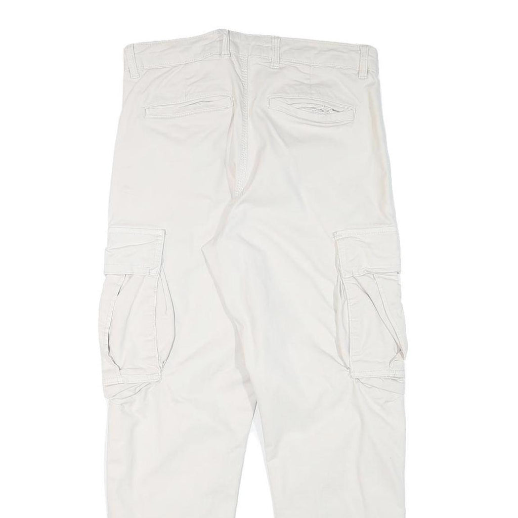 ZARA Womens Cotton Blend White Relaxed Cargo Trousers W30 L27 Casual Utility Zip