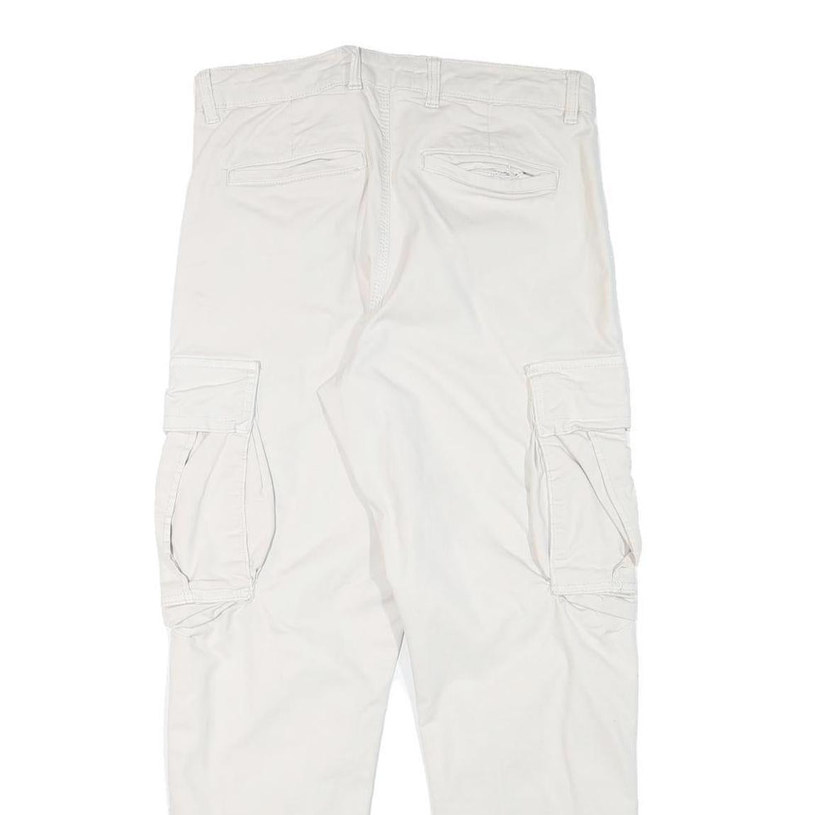 ZARA Womens Cotton Blend White Relaxed Cargo Trousers W30 L27 Casual Utility Zip