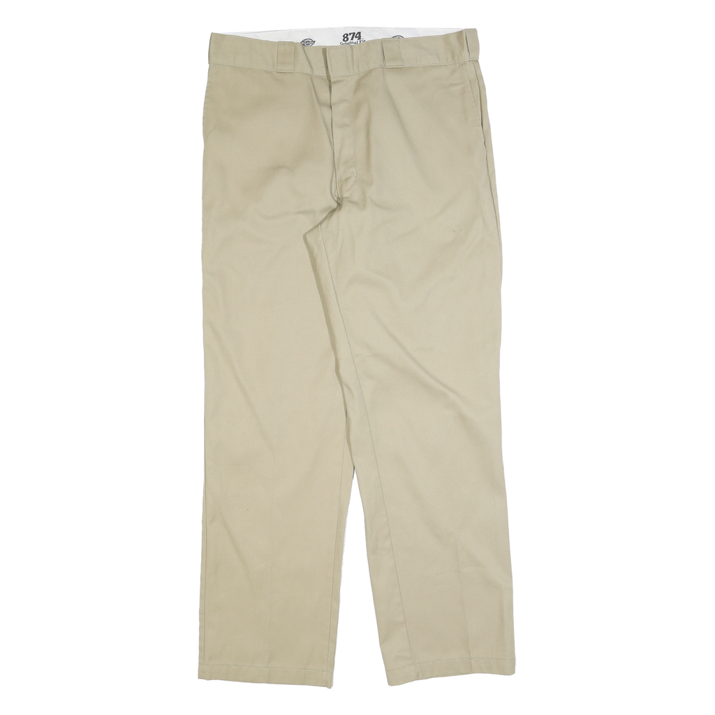 DICKIES Mens Regular Fit Beige Cotton Blend Straight Leg Trousers W36 L32