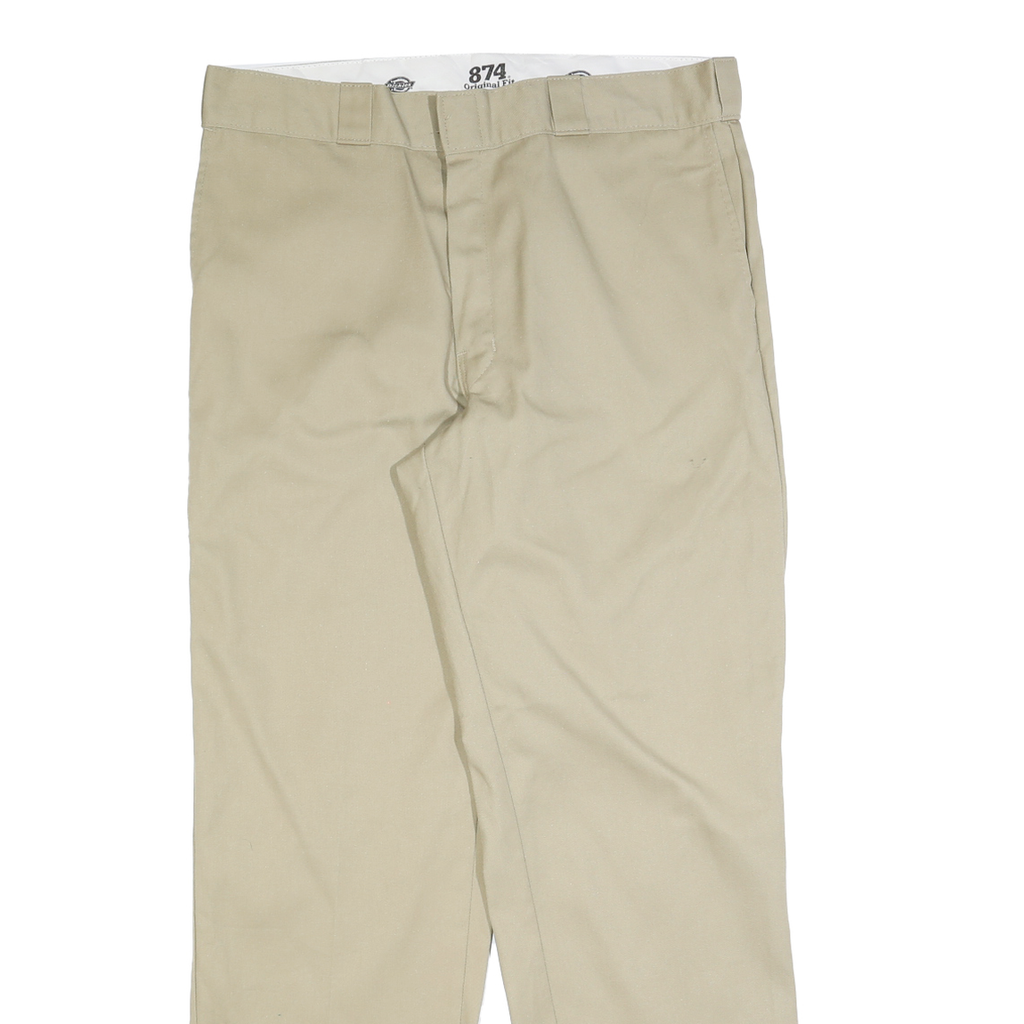 DICKIES Mens Regular Fit Beige Cotton Blend Straight Leg Trousers W36 L32