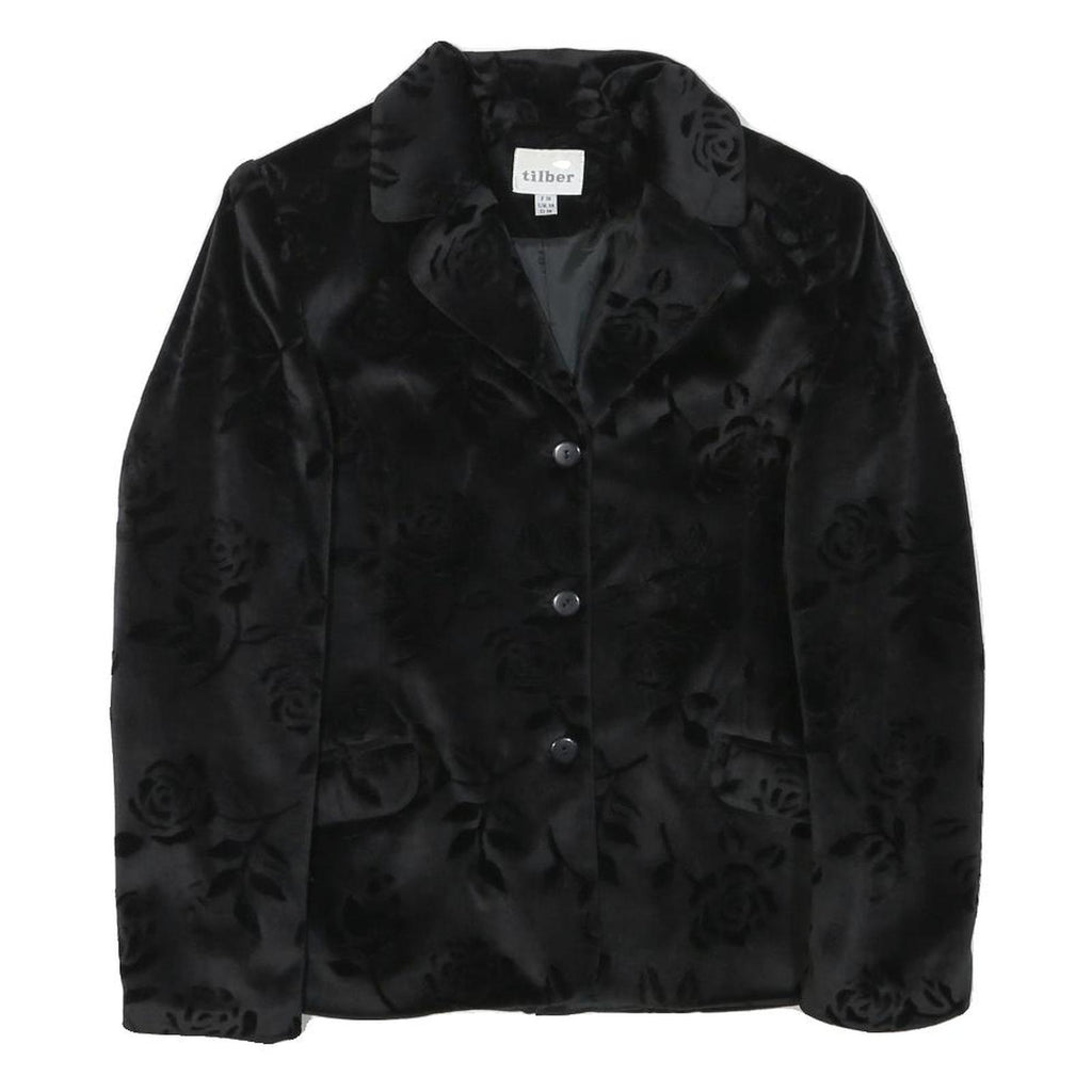 TILBER Womens Black Burnout Floral Velvet Button Jacket UK 10 Polyester Blend