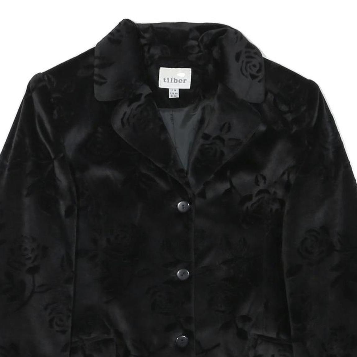 TILBER Womens Black Burnout Floral Velvet Button Jacket UK 10 Polyester Blend