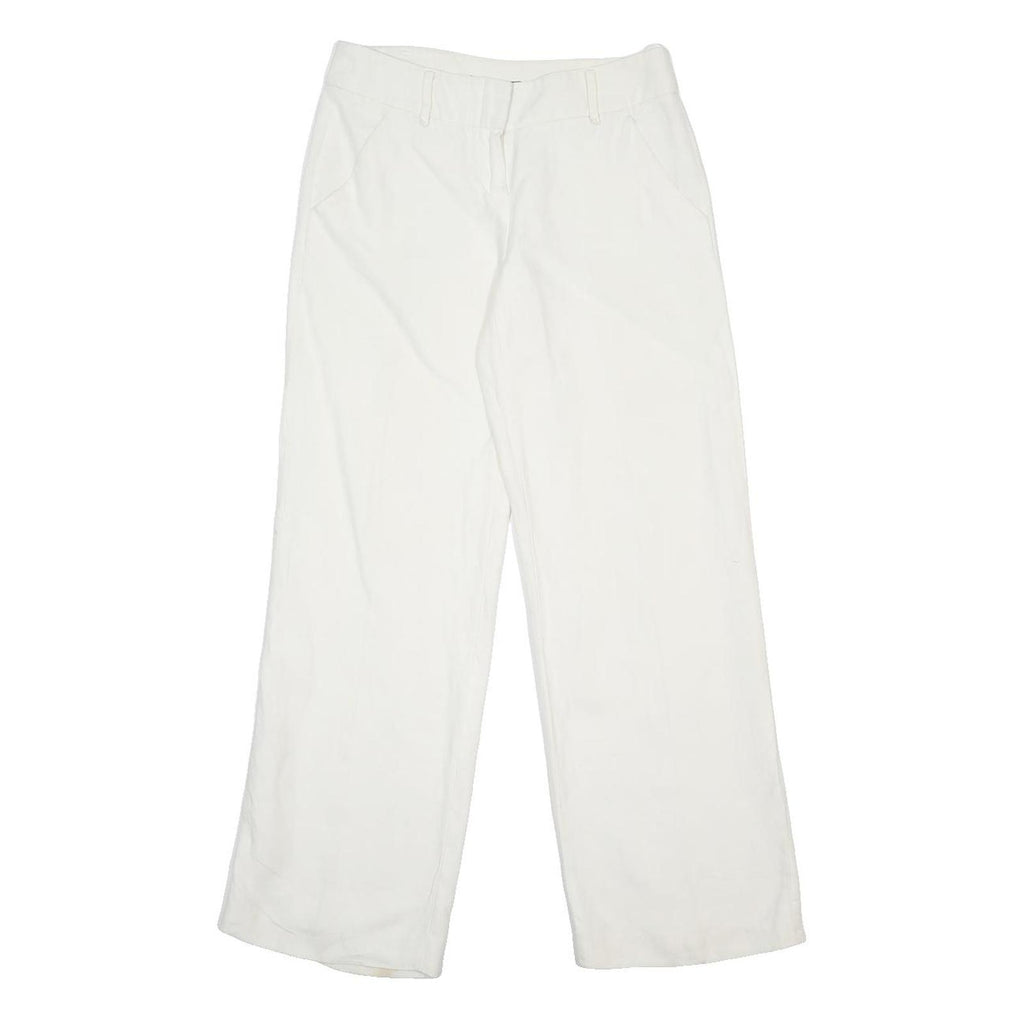 BOSS Womens Linen White Relaxed Wide-Leg Trousers W28 L29 Stylish Summer Fit