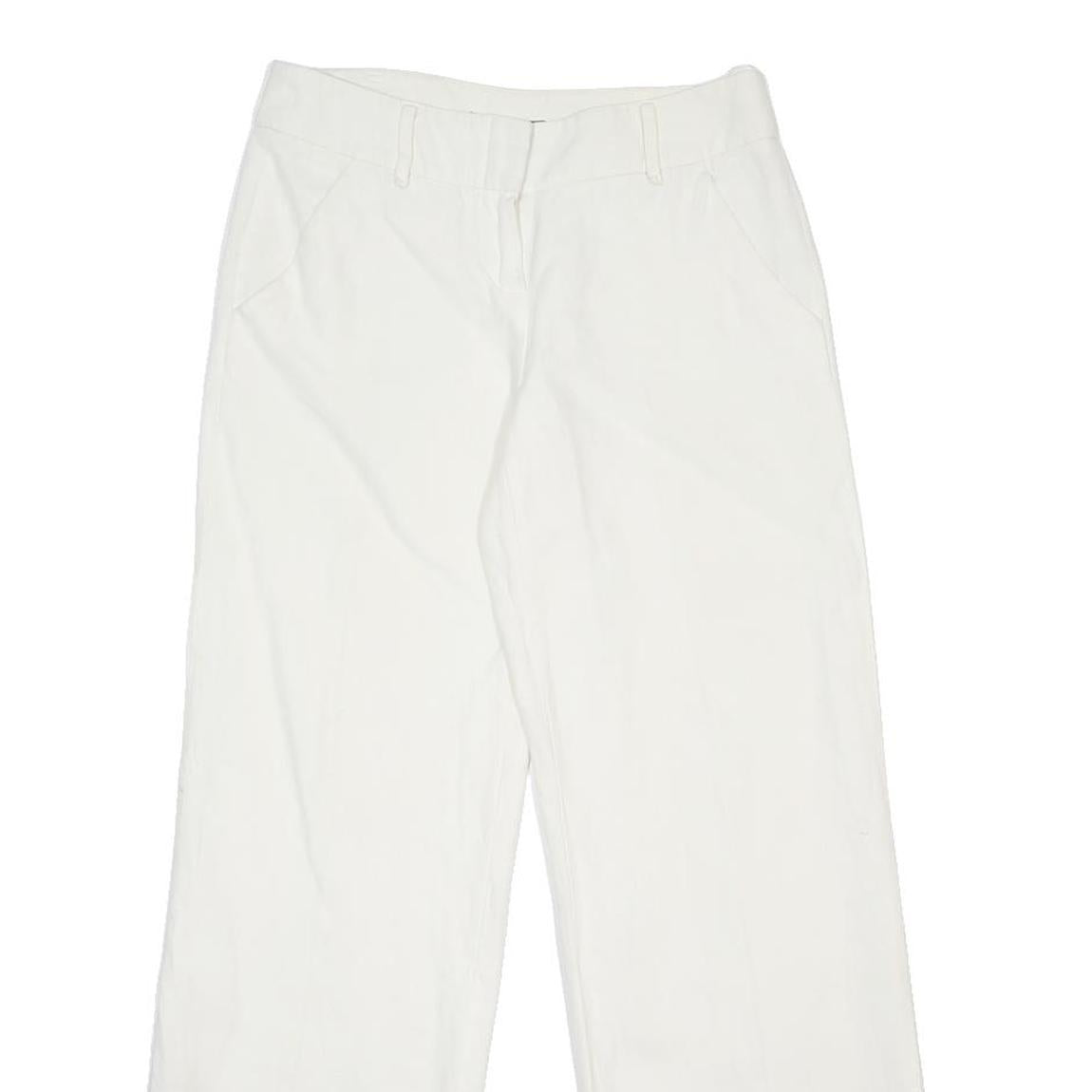 BOSS Womens Linen White Relaxed Wide-Leg Trousers W28 L29 Stylish Summer Fit