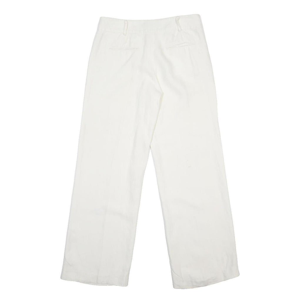 BOSS Womens Linen White Relaxed Wide-Leg Trousers W28 L29 Stylish Summer Fit
