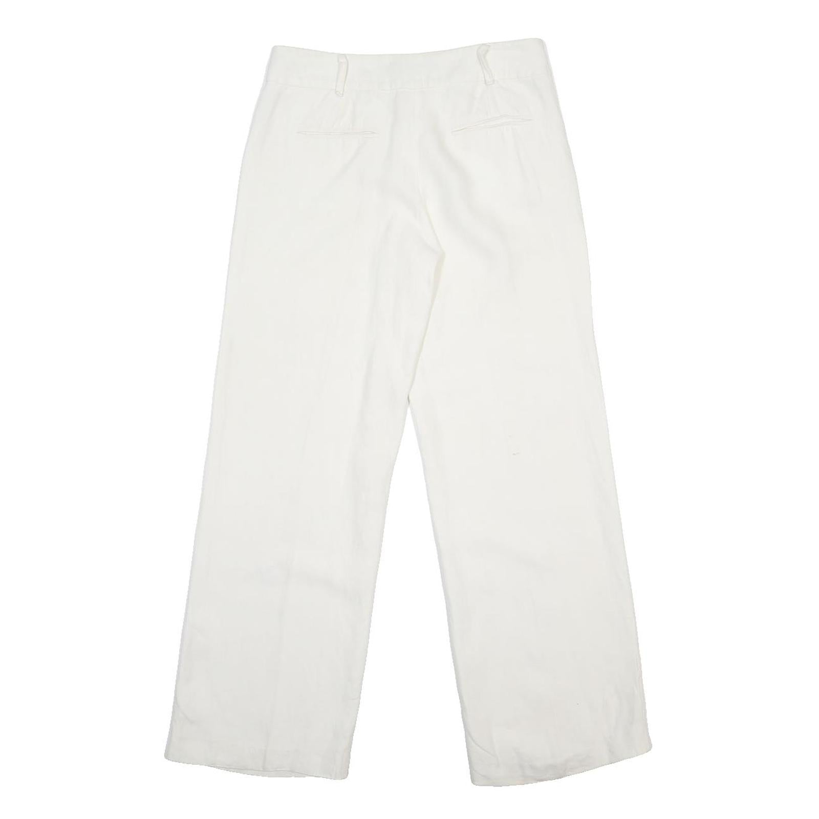 BOSS Womens Linen White Relaxed Wide-Leg Trousers W28 L29 Stylish Summer Fit