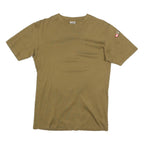 Mens Beige Cotton Blend T-Shirt S Short Sleeve Crew Neck Patch Detail