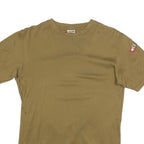 Mens Beige Cotton Blend T-Shirt S Short Sleeve Crew Neck Patch Detail