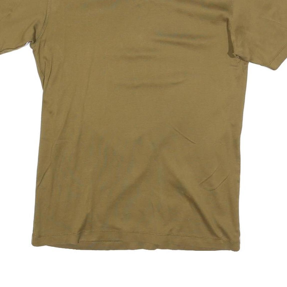 Mens Beige Cotton Blend T-Shirt S Short Sleeve Crew Neck Patch Detail