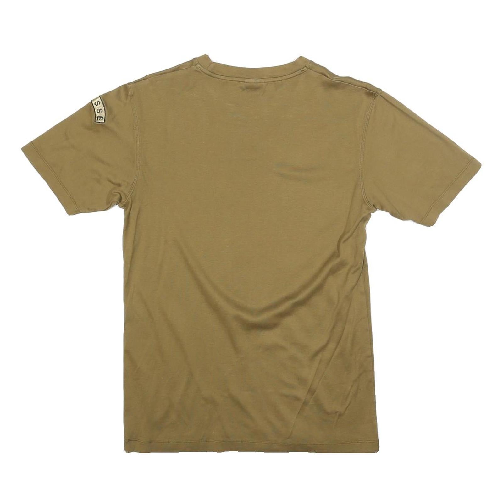 Mens Beige Cotton Blend T-Shirt S Short Sleeve Crew Neck Patch Detail