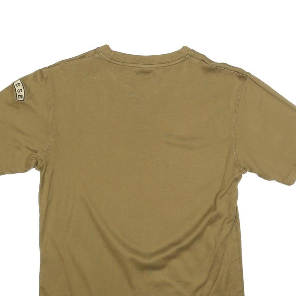 Mens Beige Cotton Blend T-Shirt S Short Sleeve Crew Neck Patch Detail