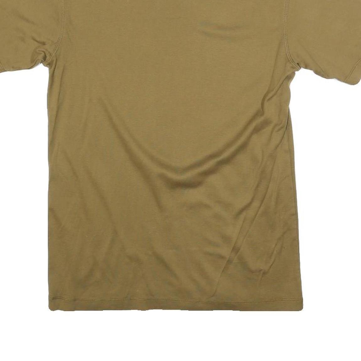 Mens Beige Cotton Blend T-Shirt S Short Sleeve Crew Neck Patch Detail