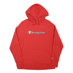 CHAMPION Mens Red Pullover Hoodie M Classic Logo Cotton Sweatshirt