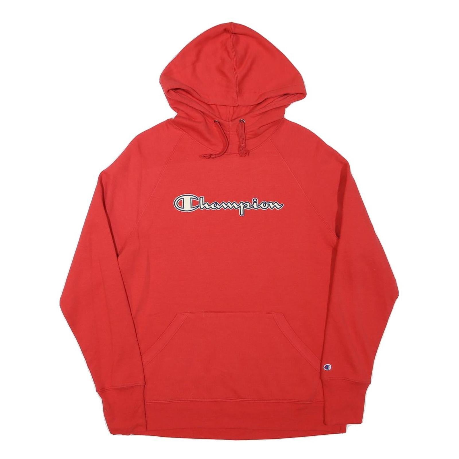 CHAMPION Mens Red Pullover Hoodie M Classic Logo Cotton Sweatshirt