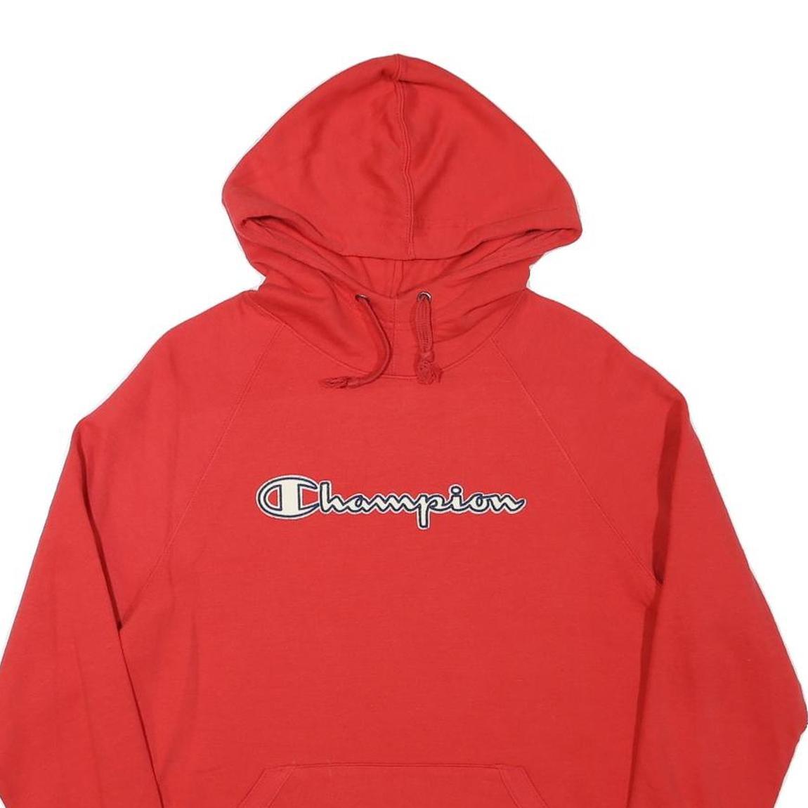 CHAMPION Mens Red Pullover Hoodie M Classic Logo Cotton Sweatshirt