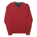 NAUTICA Mens Red Patterned V-Neck Jumper Basic Knit M Cotton Blend Classic Style