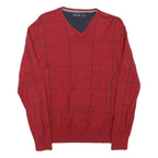 NAUTICA Mens Red Patterned V-Neck Jumper Basic Knit M Cotton Blend Classic Style