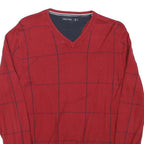 NAUTICA Mens Red Patterned V-Neck Jumper Basic Knit M Cotton Blend Classic Style