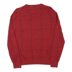NAUTICA Mens Red Patterned V-Neck Jumper Basic Knit M Cotton Blend Classic Style