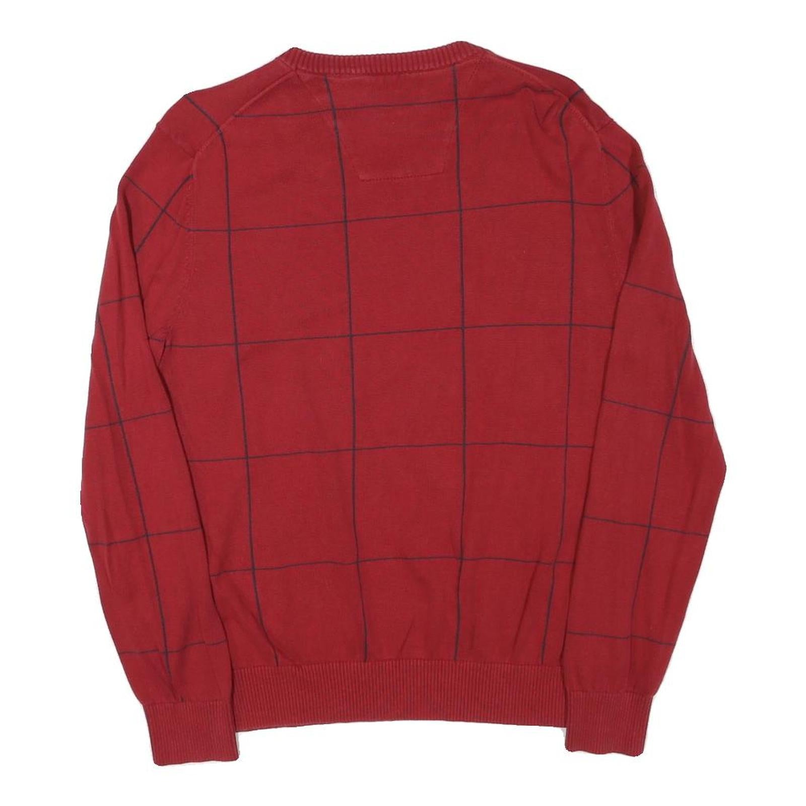NAUTICA Mens Red Patterned V-Neck Jumper Basic Knit M Cotton Blend Classic Style