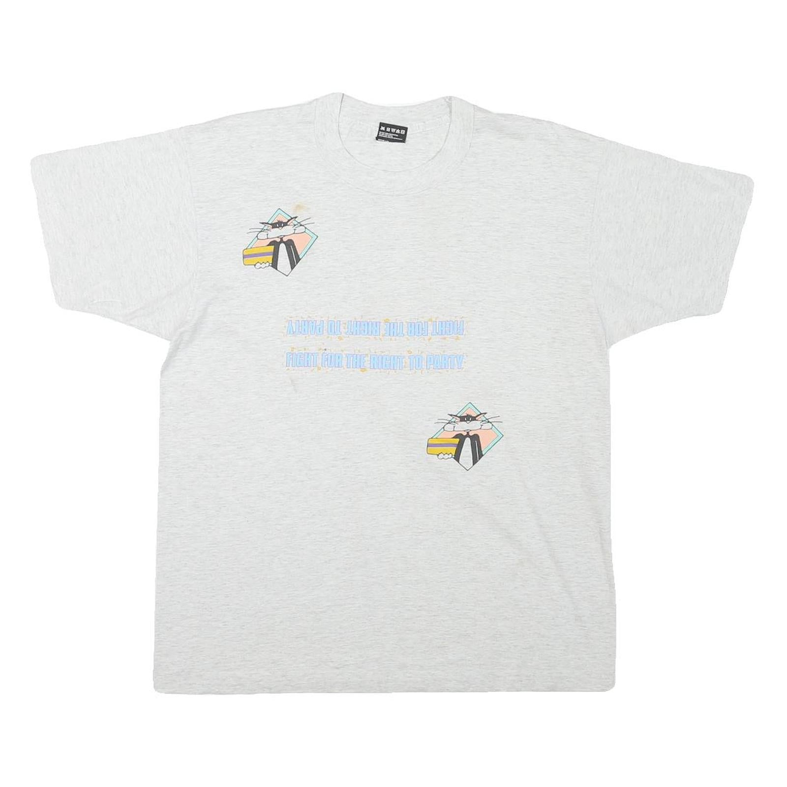 THE BEST Mens Light Grey Graphic T-Shirt L Short Sleeve Crew Neck Cotton Blend