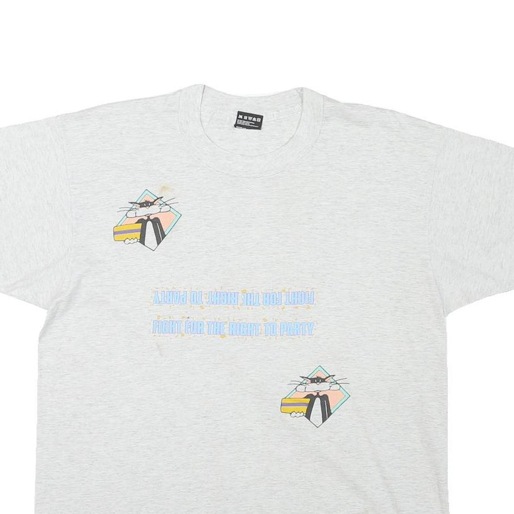 THE BEST Mens Light Grey Graphic T-Shirt L Short Sleeve Crew Neck Cotton Blend