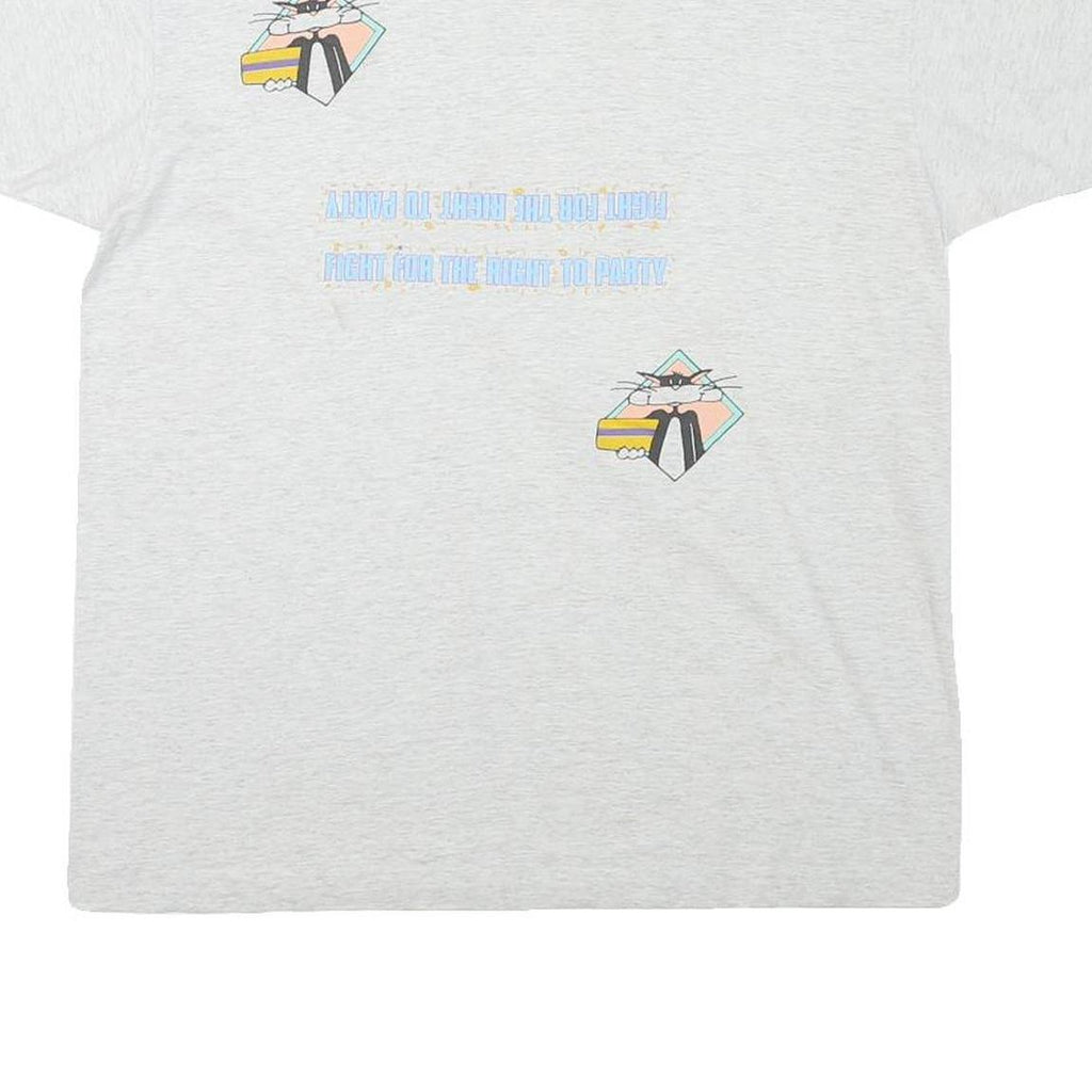 THE BEST Mens Light Grey Graphic T-Shirt L Short Sleeve Crew Neck Cotton Blend