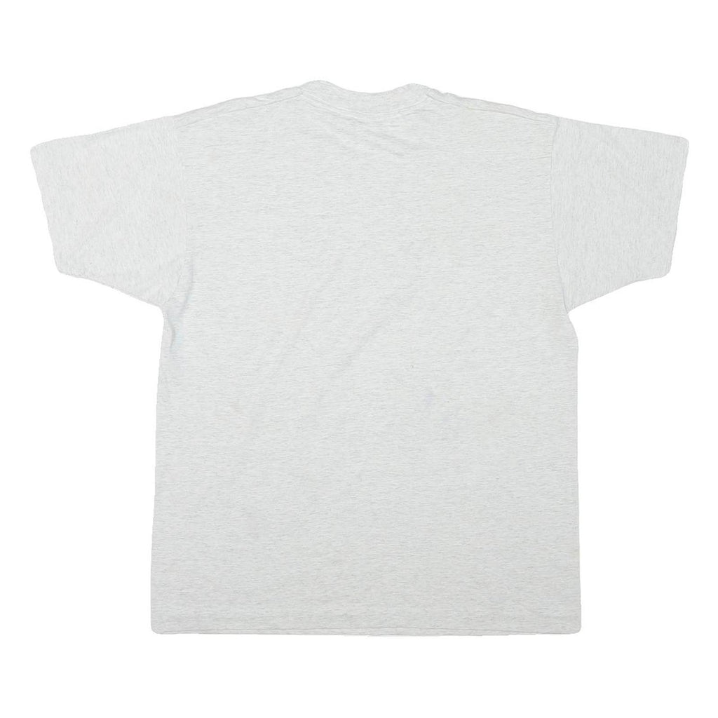 THE BEST Mens Light Grey Graphic T-Shirt L Short Sleeve Crew Neck Cotton Blend