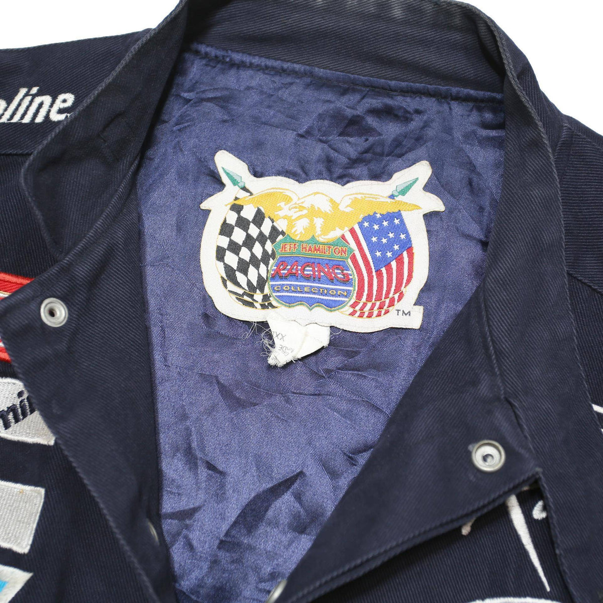 JEFF HAMILTON Mens Navy Blue & Red Valvoline Racing Cotton Blend Jacket 2XL