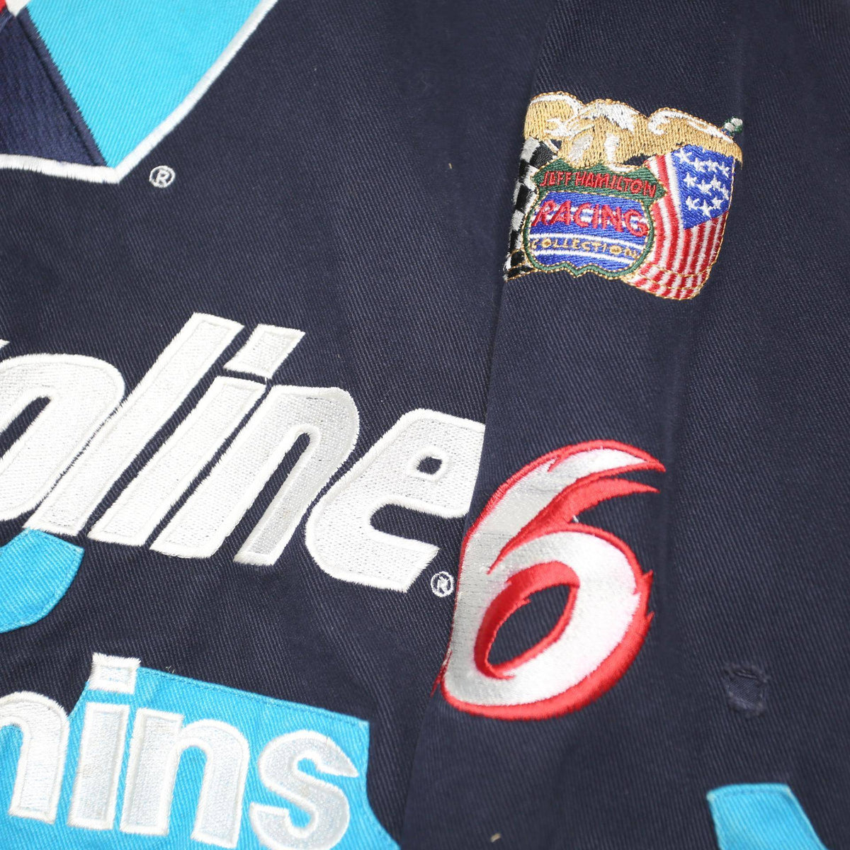 JEFF HAMILTON Mens Navy Blue & Red Valvoline Racing Cotton Blend Jacket 2XL