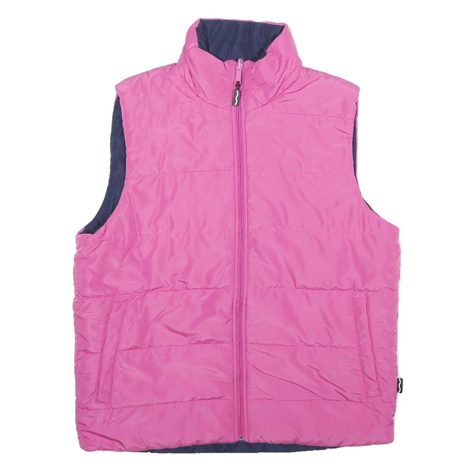 Womens Pink Navy Reversible Puffer Jacket M Polyester Zip Sleeveless Outdoor