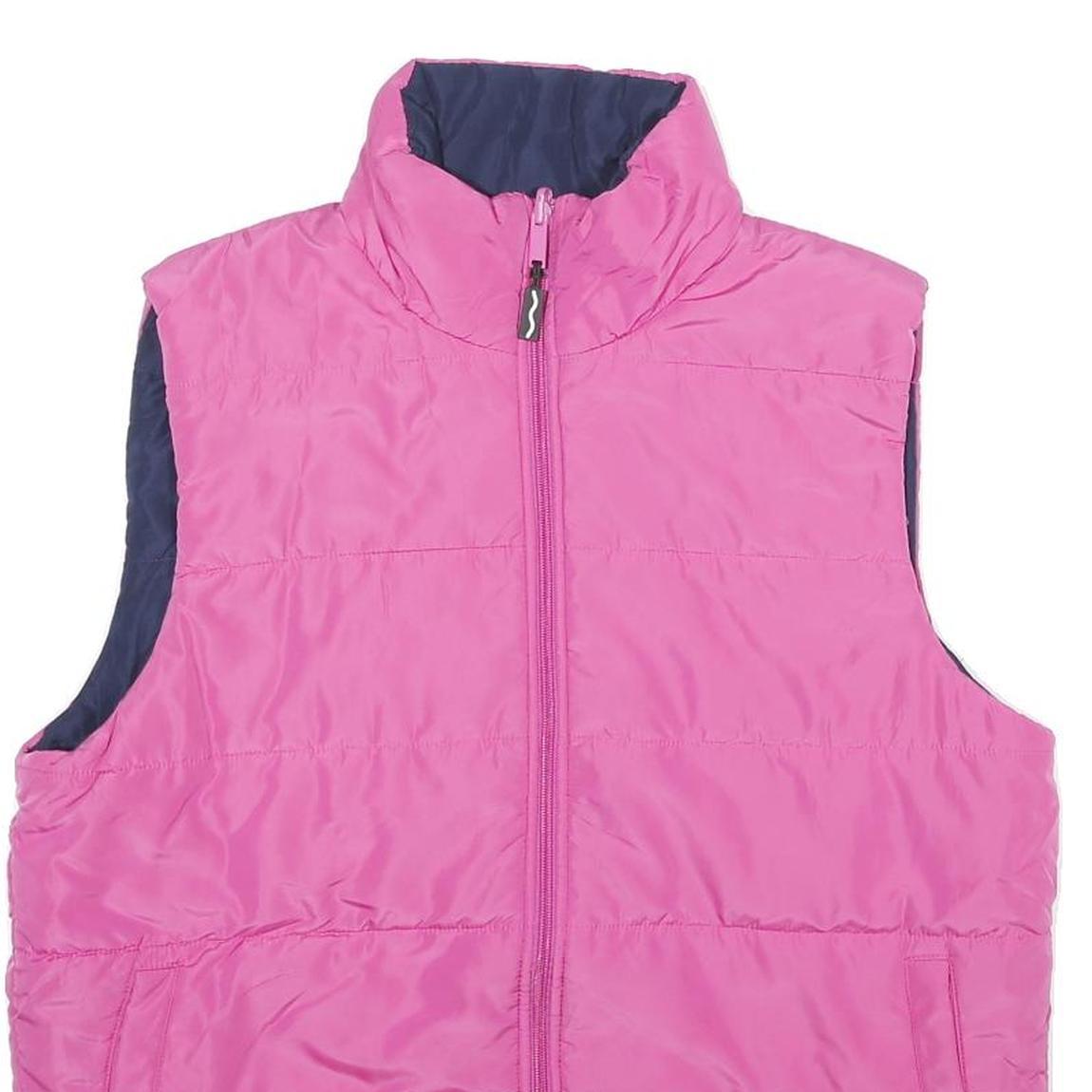 Womens Pink Navy Reversible Puffer Jacket M Polyester Zip Sleeveless Outdoor