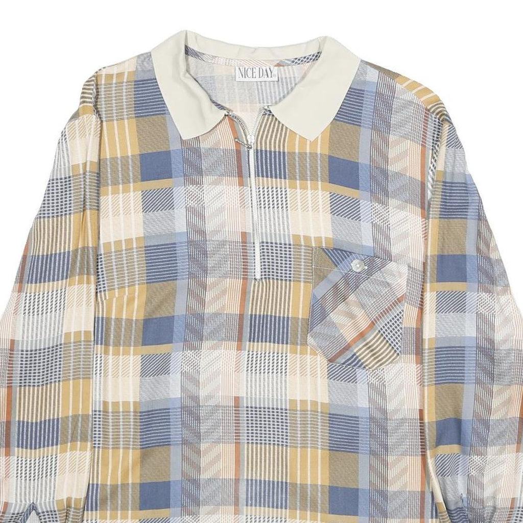 NICE DAY Womens Blue Beige Check Printed Long Sleeve Shirt XL Relaxed Fit