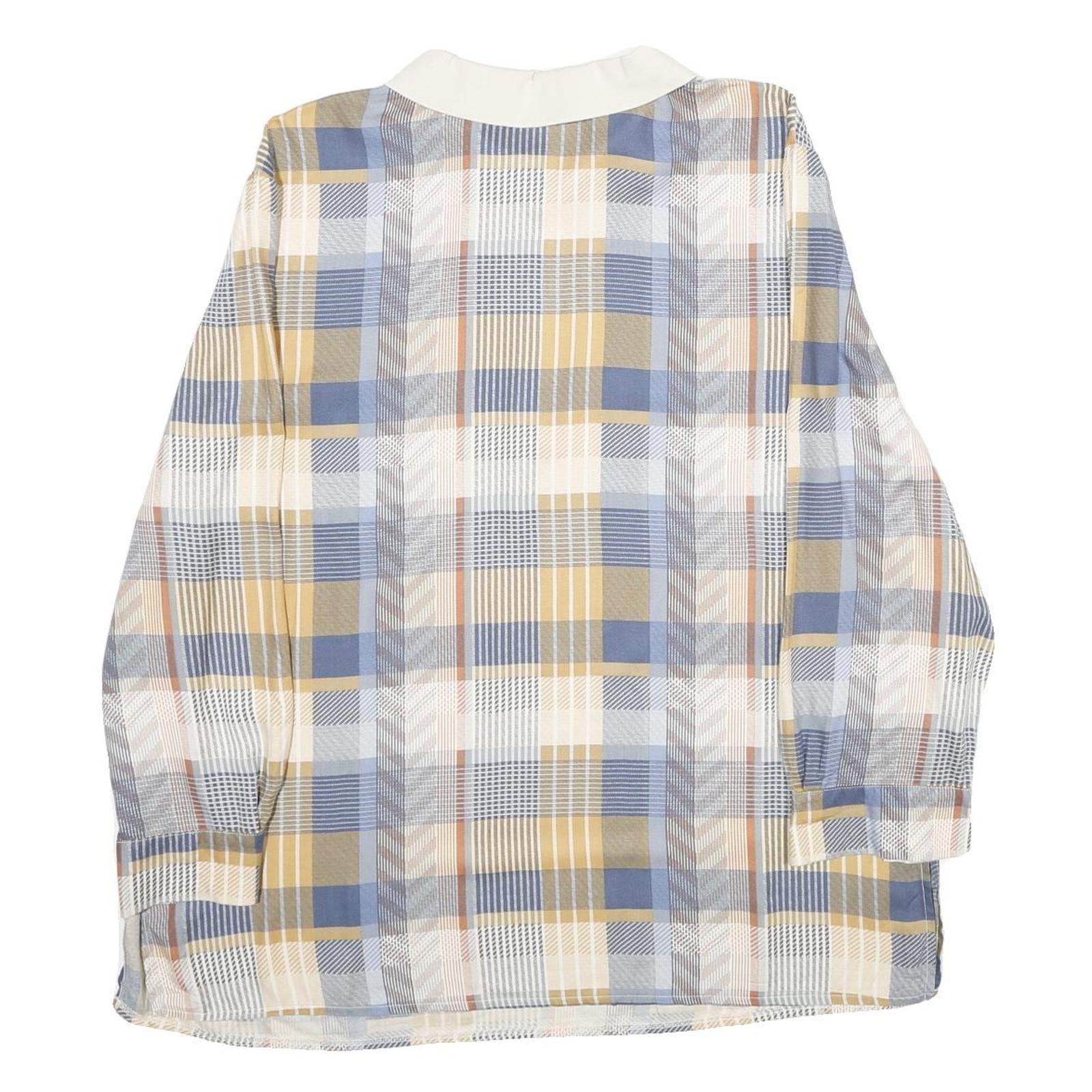 NICE DAY Womens Blue Beige Check Printed Long Sleeve Shirt XL Relaxed Fit