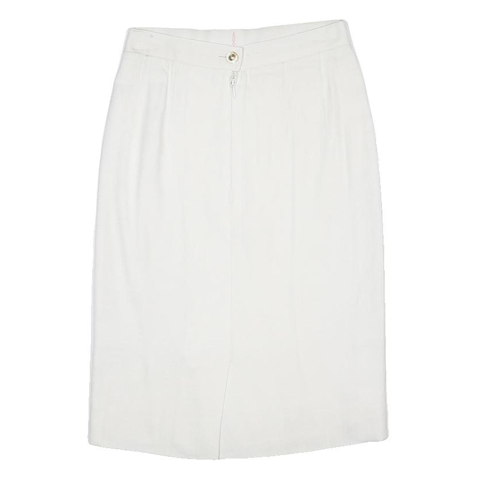 LOUIS FERAUD Womens White Pencil Knee Length Woven Skirt UK 16 Classic Style Zip