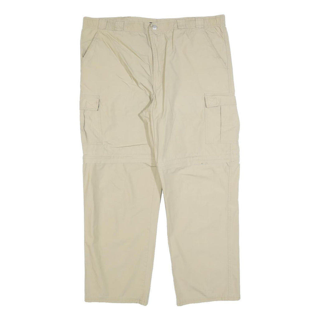 LET'S GO Mens Regular Beige Cargo Trousers W38 L27 Polyester Blend Zip Pockets