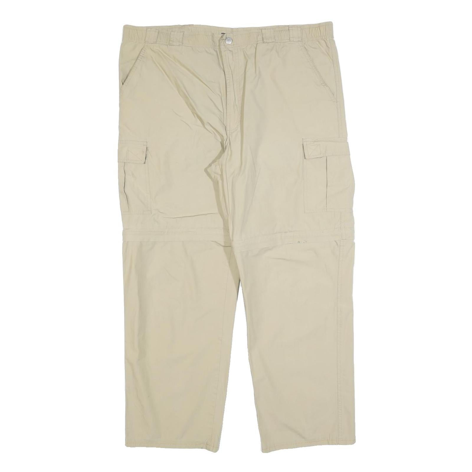 LET'S GO Mens Regular Beige Cargo Trousers W38 L27 Polyester Blend Zip Pockets