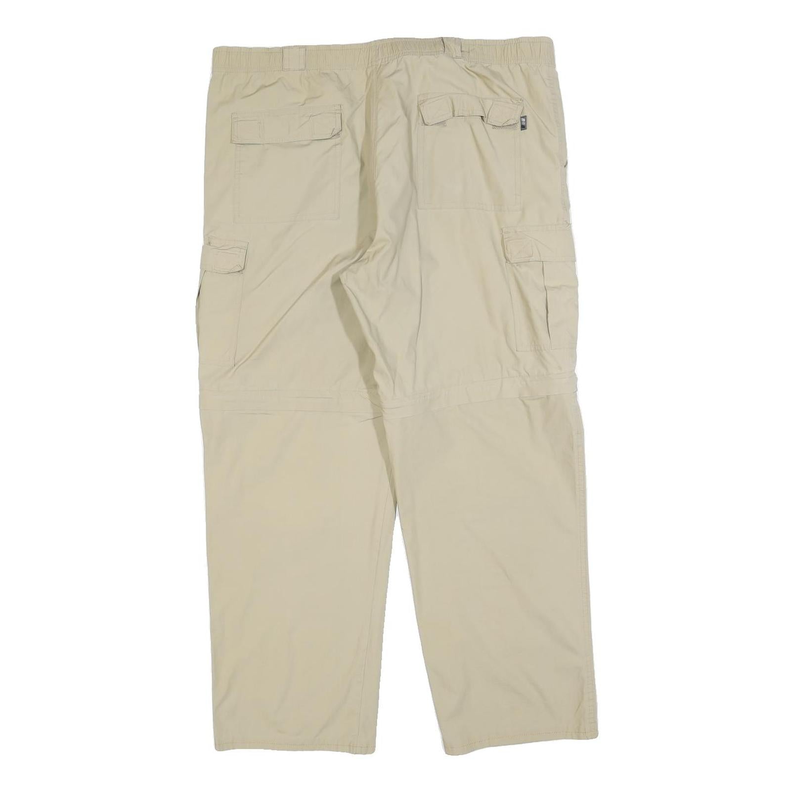 LET'S GO Mens Regular Beige Cargo Trousers W38 L27 Polyester Blend Zip Pockets