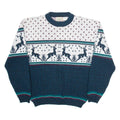 FLATIRON MILLS Mens Patterned Jumper White Crazy Pattern Tight Knit L