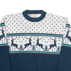 FLATIRON MILLS Mens Patterned Jumper White Crazy Pattern Tight Knit L