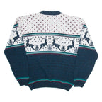 FLATIRON MILLS Mens Patterned Jumper White Crazy Pattern Tight Knit L