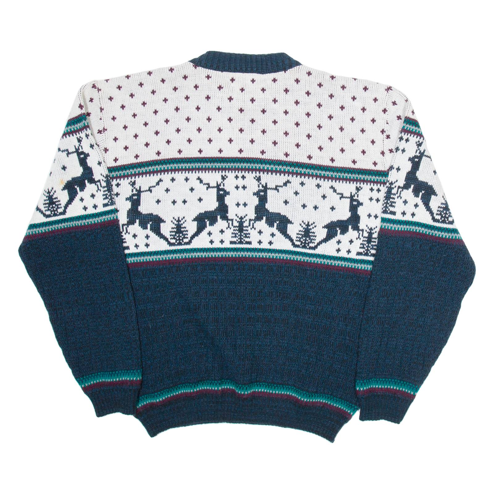 FLATIRON MILLS Mens Patterned Jumper White Crazy Pattern Tight Knit L